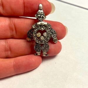 Articulated Silver Clown Pendant with rhinestone